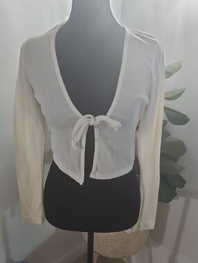 Heart Hips Cream Ribbed Tie-Front Cropped Cardigan